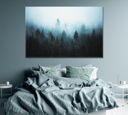 Foggy Spruce Forest Wall Art Decor Frame Canvas Printing-1Panel