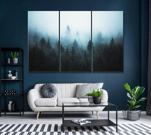 Foggy Spruce Forest Wall Art Frame Canvas Printing Decor-3Panels