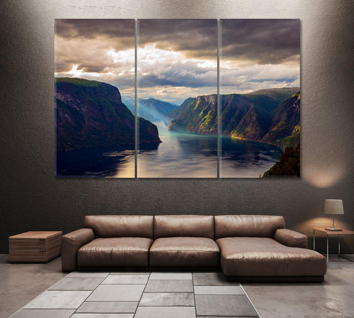 Geiranger Fjord Norway Wall Art Canvas Printing Decor-3Panels - BlueArtDecor