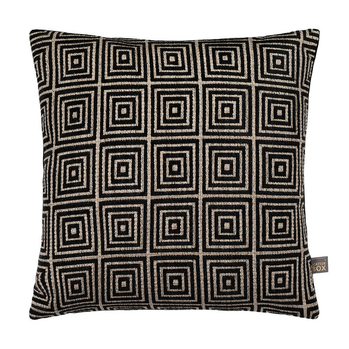 Geo Mosaic Cushion feather filled in Black and gold-Renaissance Design Studio