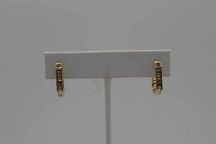 Gold Plated Cubic Zirconia Rectangle Hoop Earrings