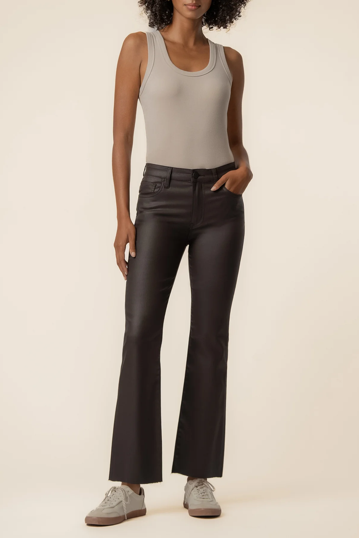 Kelsey Ankle Flare Coated Pant- Chocolate