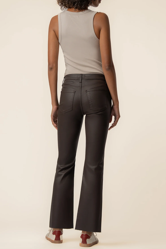 Kelsey Ankle Flare Coated Pant- Chocolate