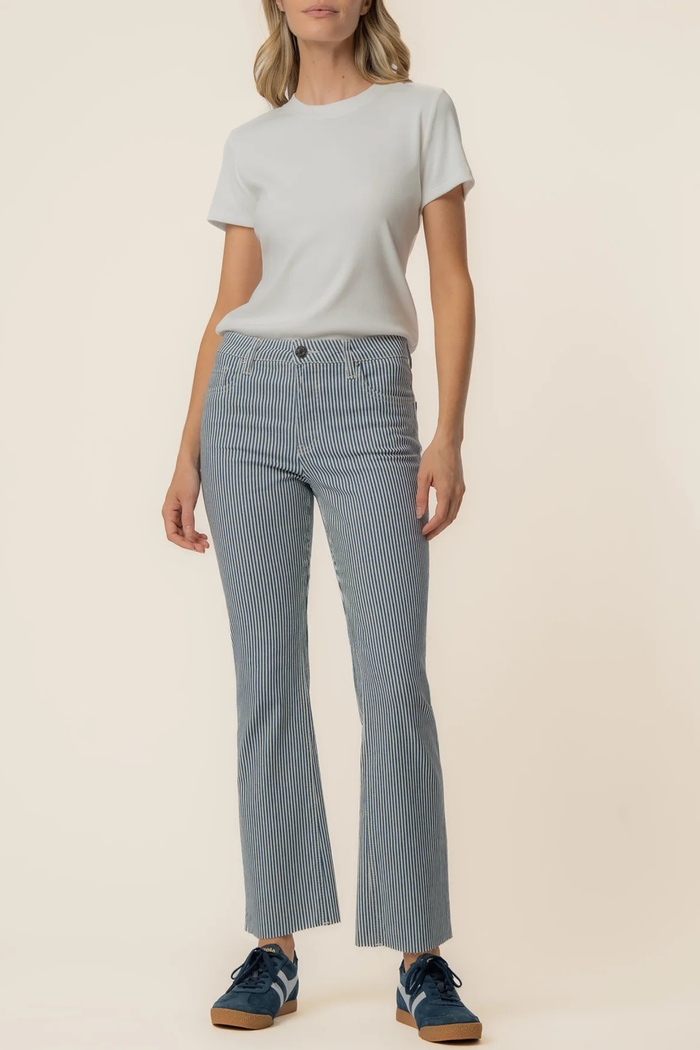 Kelsey Twill Stripe High Rise Ankle Flare in Navy/Ivory