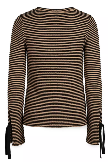 Knit With Ties Long Sleeve V-Neck Tan/Black Stripe