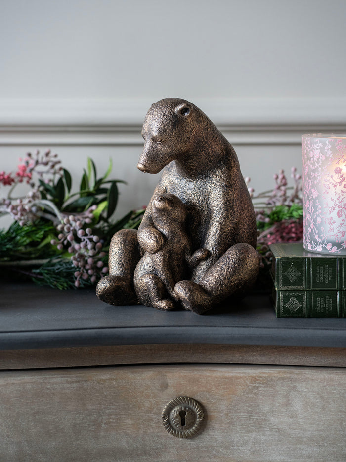 Laura Ashley Bronze Bear with Cub Sculpture-Renaissance Design Studio