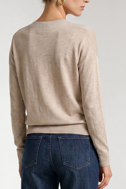 Long Sleeve Drape Neck Woven Sweater, Champagne Melange