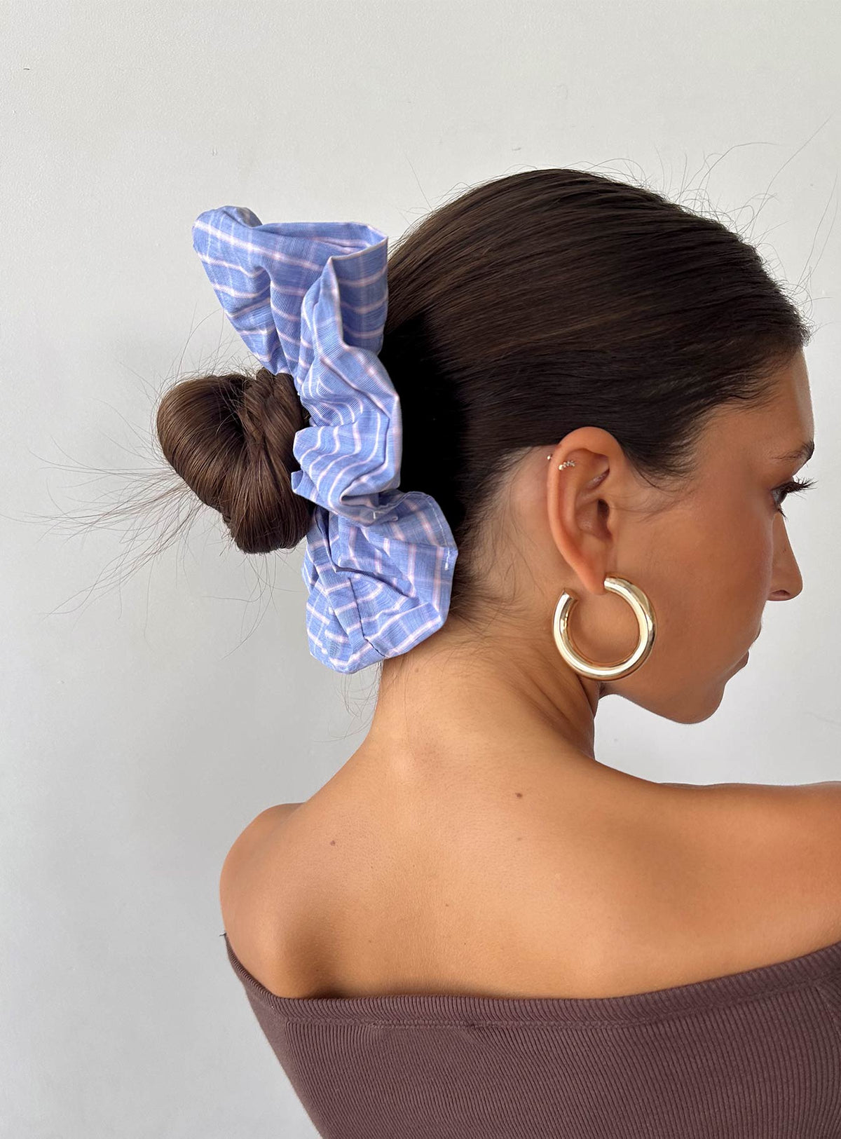 Novie Hair Scrunchie Blue Check