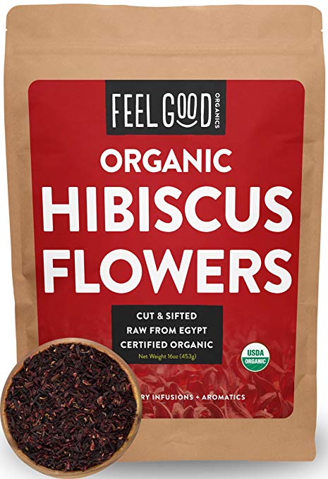 Organic Hibiscus Flowers Loose Tea(200 Plus Cups)-Cut & Sifted Ilb Feel Good-B