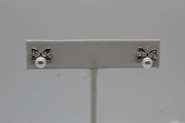 Pearl Cubic Zirconia Bow Stud Earrings