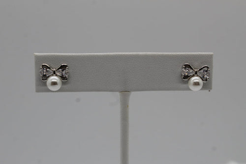 Pearl Cubic Zirconia Bow Stud Earrings