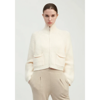 Pocket Detailed Crop Knit Jacket