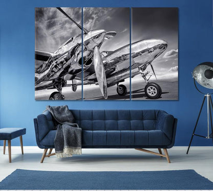 Retro Classic Airplane Wall Art Frame Canvas Printing Decor-3Panels - BlueArtDecor