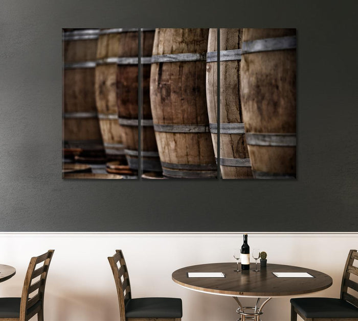 Retro Whiskey Barrel Wall Art Frame Canvas Printing Decor-3Panels - BlueArtDecor
