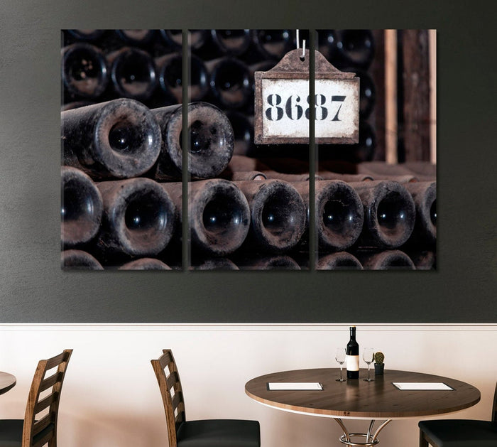 Retro Wine Bottles Wall Art Frame Canvas Printing Decor-3Panels - BlueArtDecor