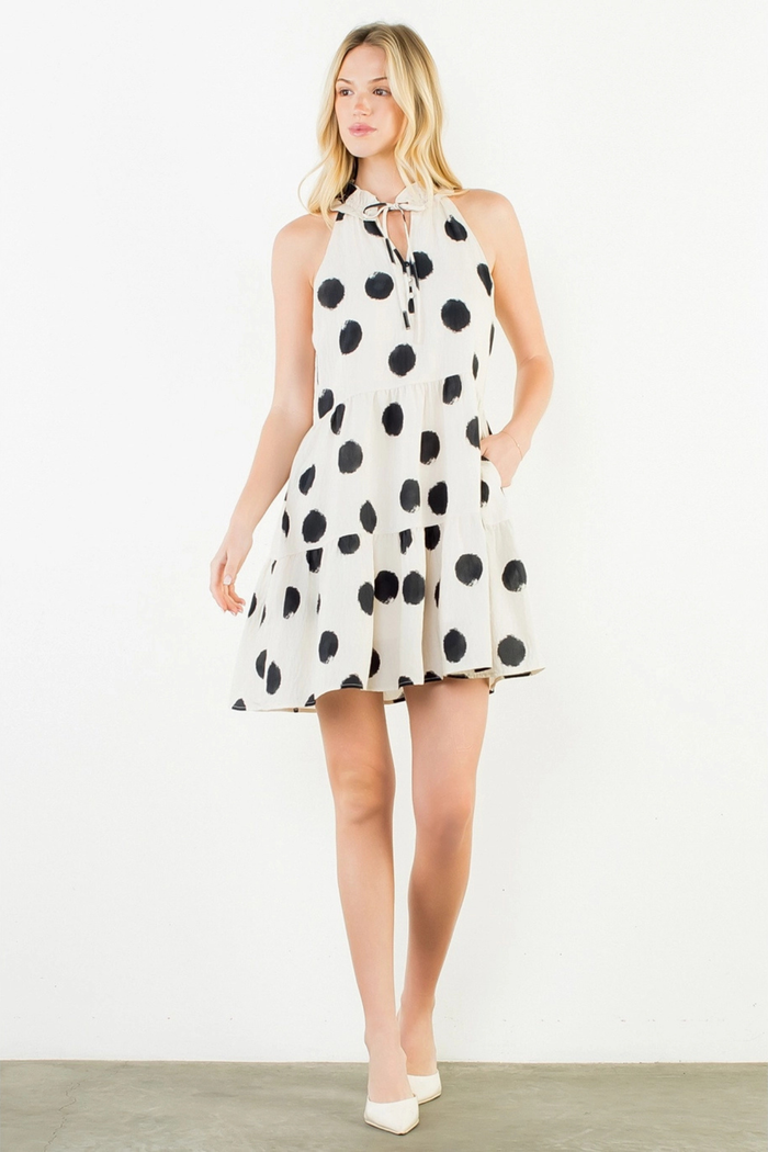 Ruffle Neckline Polka Dot Dress