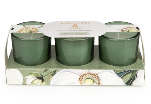 Set Of 3 Votive Candles - White Poppy & Sage-Renaissance Design Studio