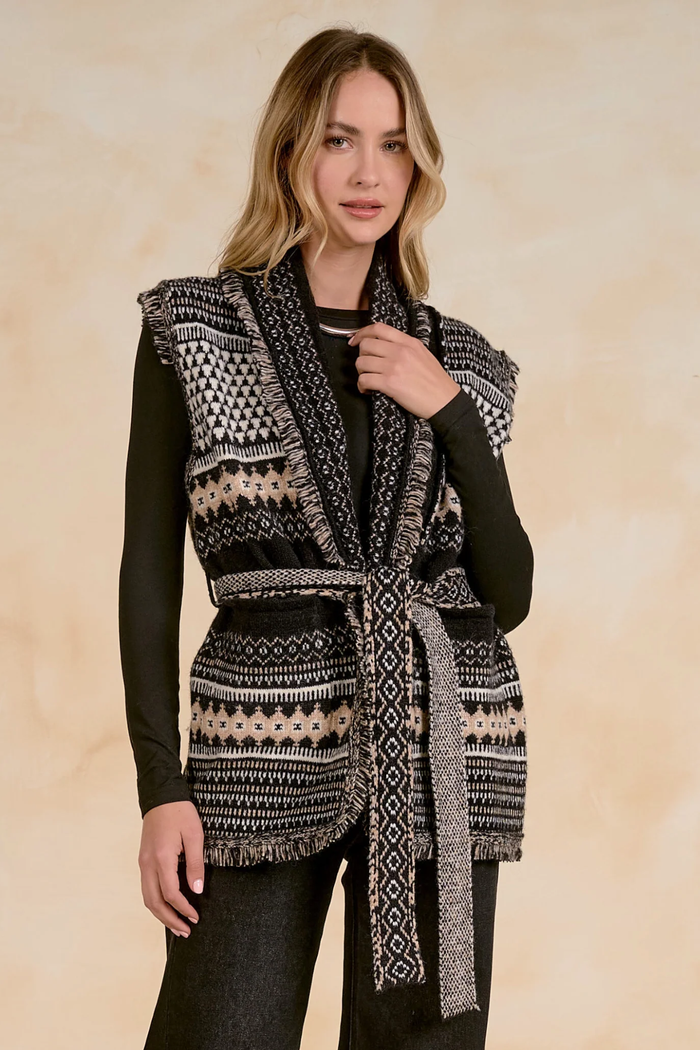 Sleeveless Tie Cardigan