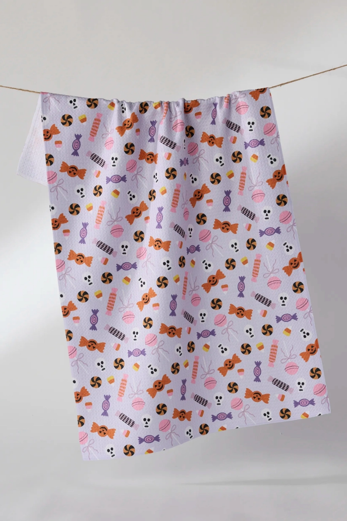 Spooky Sweets Purple Tea Towel