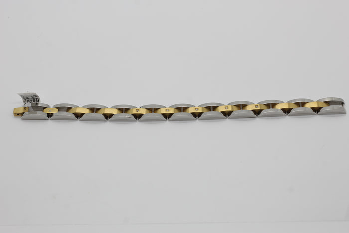 Stainless Steel Silver and Gold Cubic Zirconia Link Bracelet