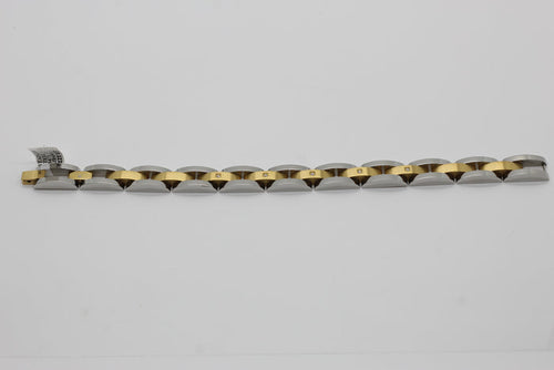 Stainless Steel Silver and Gold Cubic Zirconia Link Bracelet