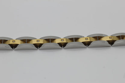Stainless Steel Silver and Gold Cubic Zirconia Link Bracelet