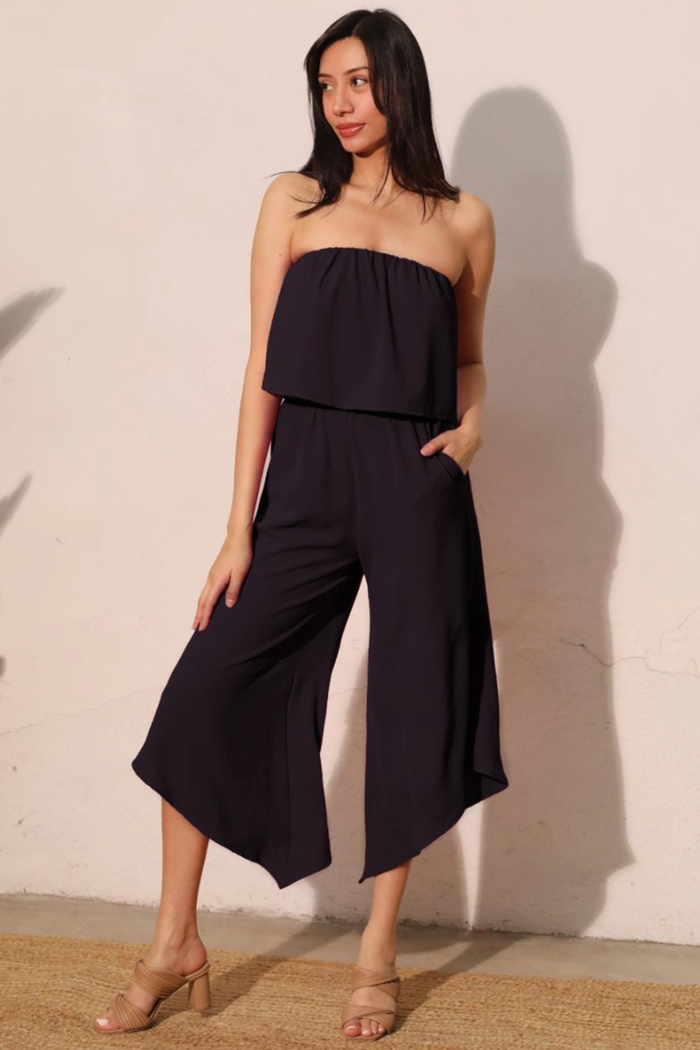 Strapless Slanted Hem Jumpsuit