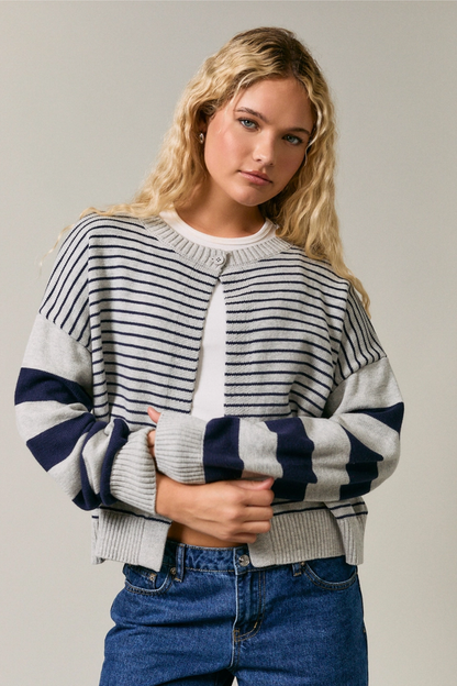 Stripe Sweater Cardigan Navy