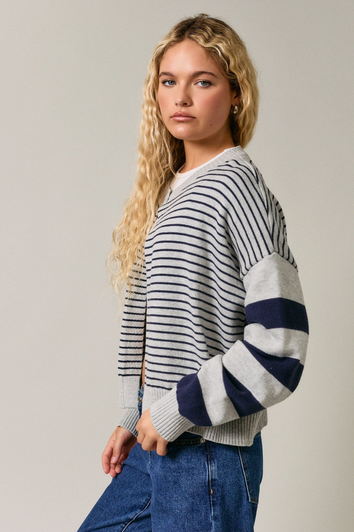 Stripe Sweater Cardigan Navy
