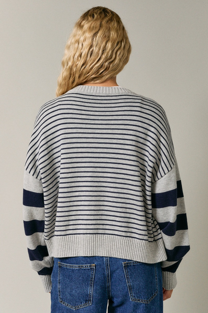 Stripe Sweater Cardigan Navy