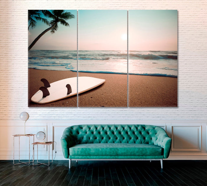 Surfboard Tropical Beach Wall Art Frame Canvas Printing Decor-3Panels