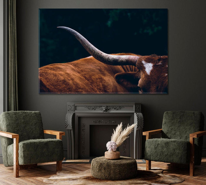 Texas Longhorn Cow Wall Art Decor Frame Canvas Printing-1Panel