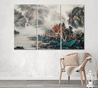 Traditional Japanese Nature Scene Wall Art Frame Canvas Printing Decor-3Panels