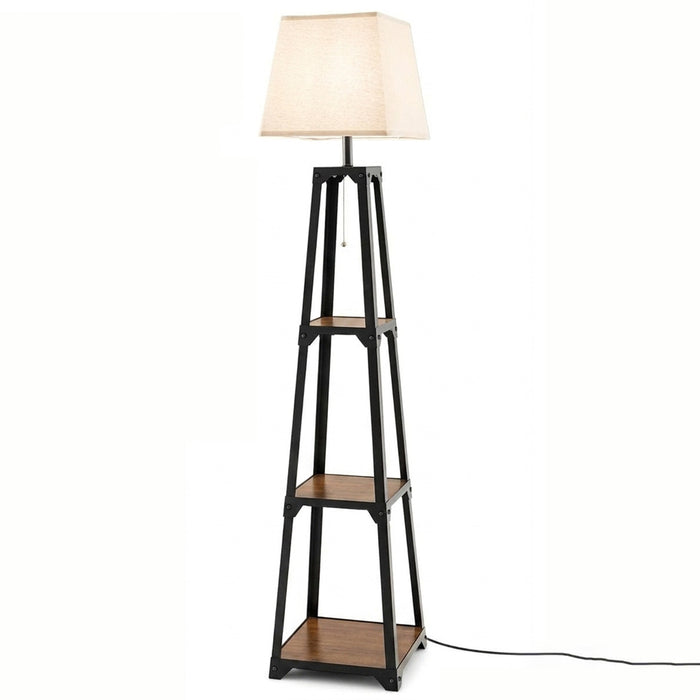 Trapezoidal Design Floor Lamp Linen Shade Modern Living Room Light Black