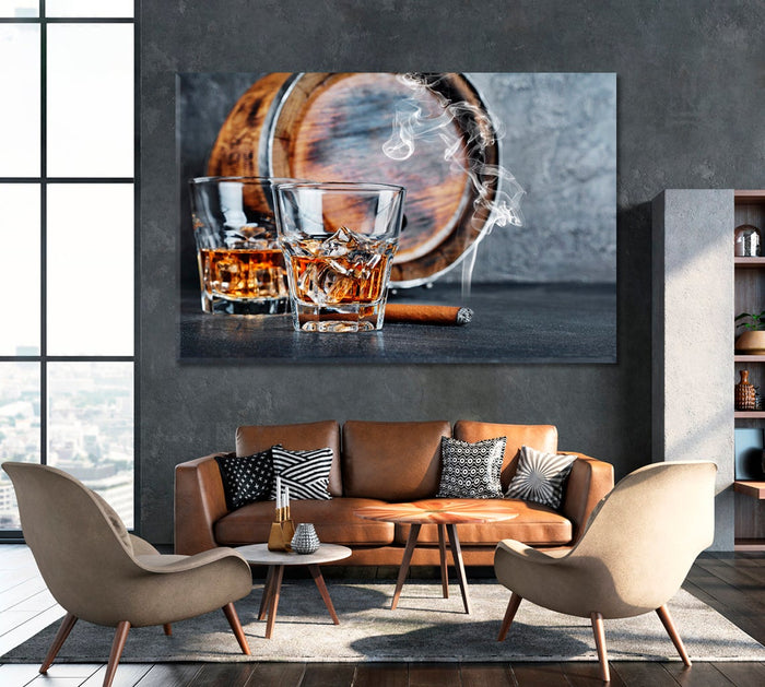 Whiskey Barrel Wall Art Decor Frame Canvas Printing-1Panel