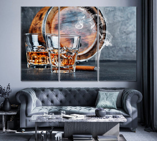 Whiskey Barrel Wall Art Frame Canvas Printing Decor-3Panels