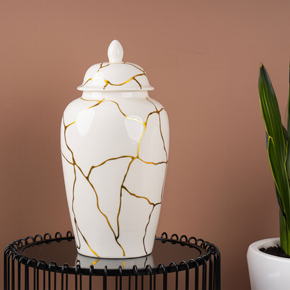 White and Gold Ginger jar white and gold reduced-Renaissance Design Studio