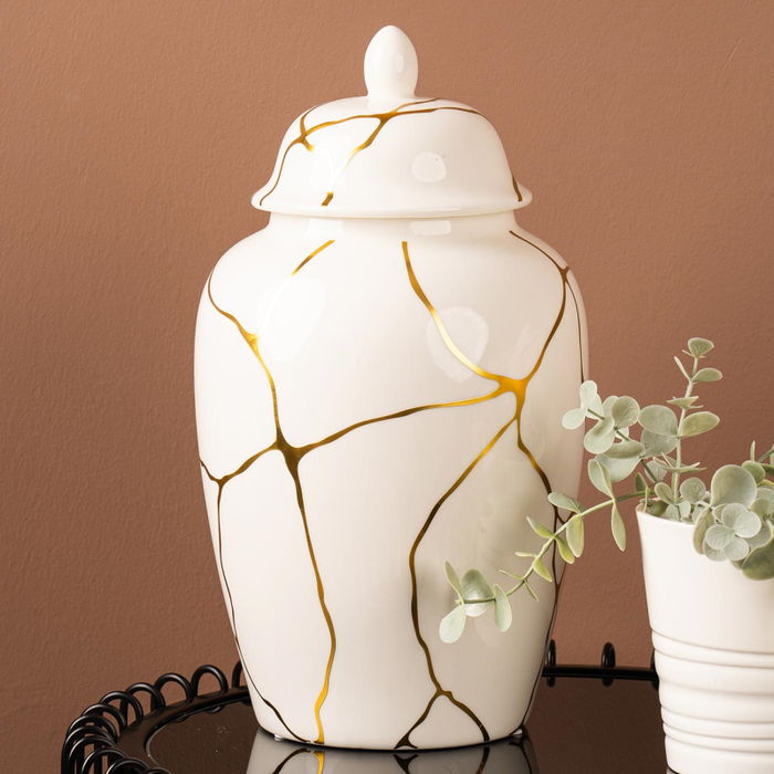 White and Gold Ginger jar white and gold reduced-Renaissance Design Studio