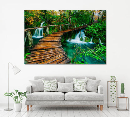 Wooden Bridge Waterfall Wall Art Decor Canvas Printing-1Panel - BlueArtDecor