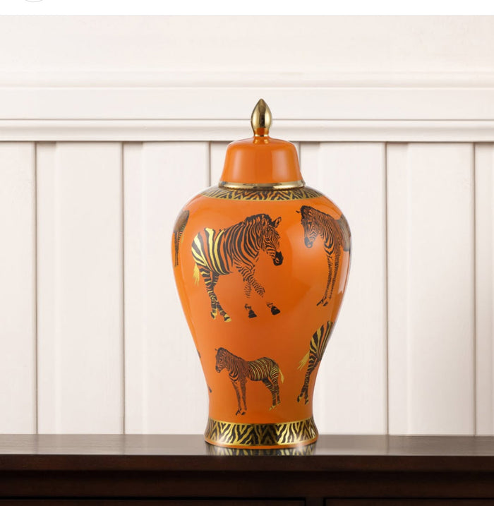 Zebra print ceramic ginger jar 25 cm-Renaissance Design Studio